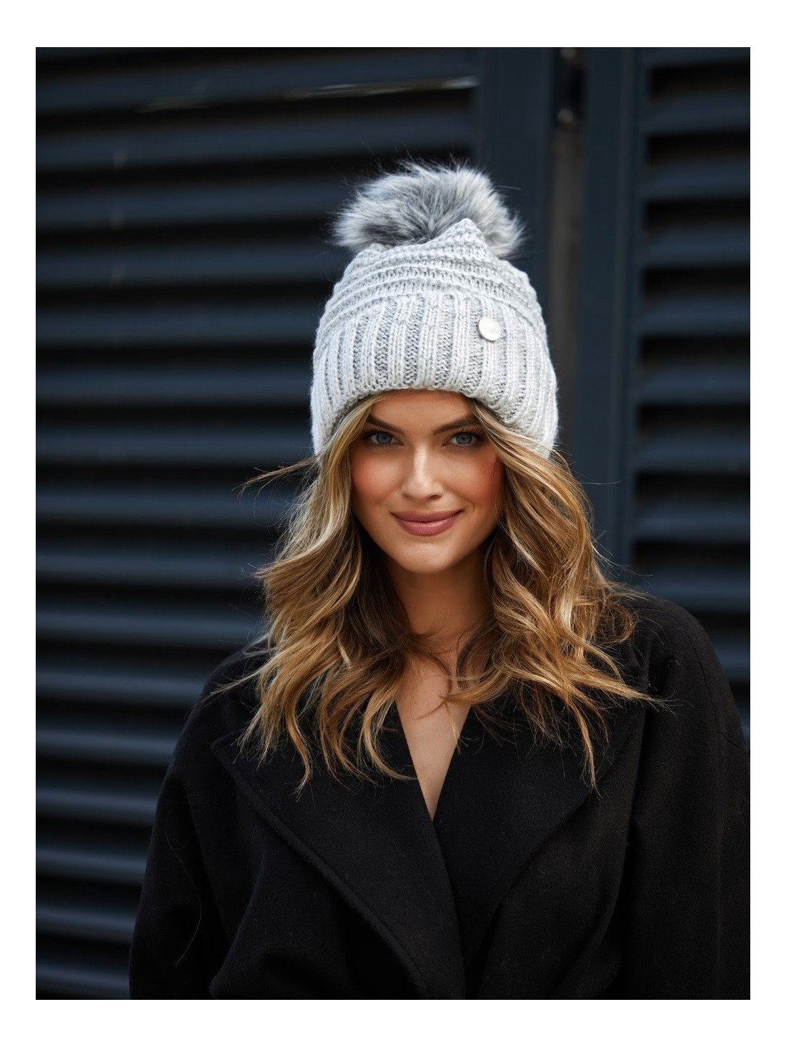 Winter hat with ribbing, light gray C32 - Online store - Boutique